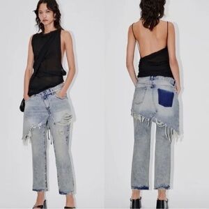 NWT! Light Wash ZARA Layered Distressed Denim Jean Skirt Jeans Size 0